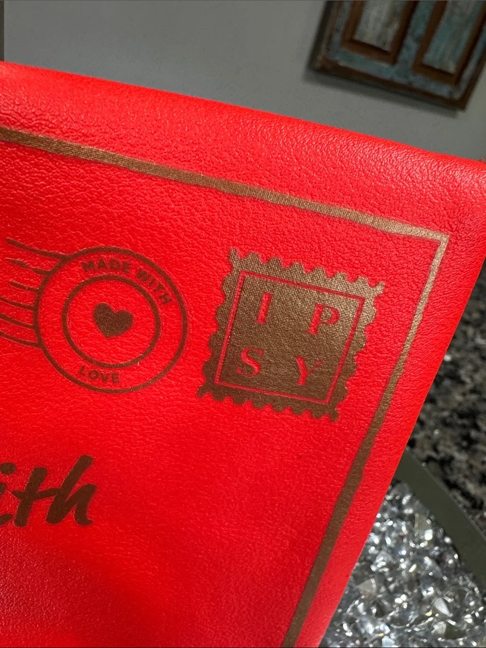ipsy Red 'Sealed With a Kiss' Gold Lettering Cosmetic Bag